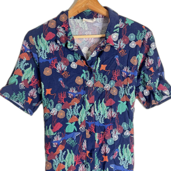 Sugarhill Brighton Dress Womens 10 Navy Sea Life Print Short Sleeve Tie Waist - Picture 2 of 10